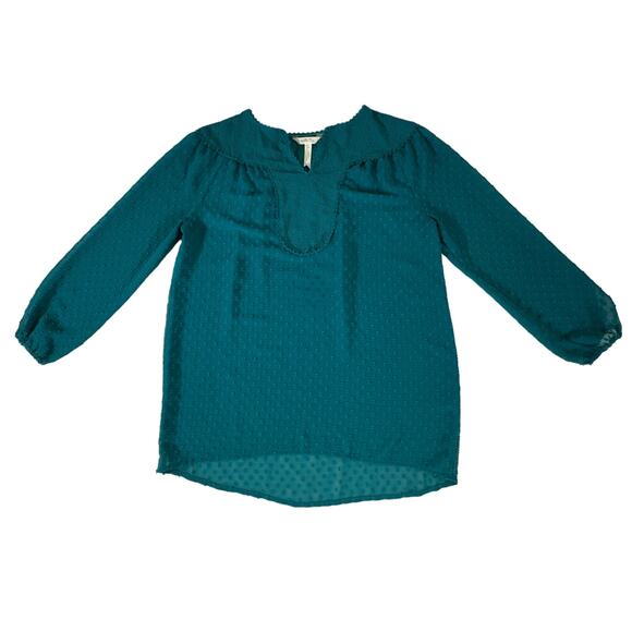 Matilda Jane Sheer Blouse Top Size Small Teal Green Swiss Dot Notch Neck READ - Picture 7 of 9